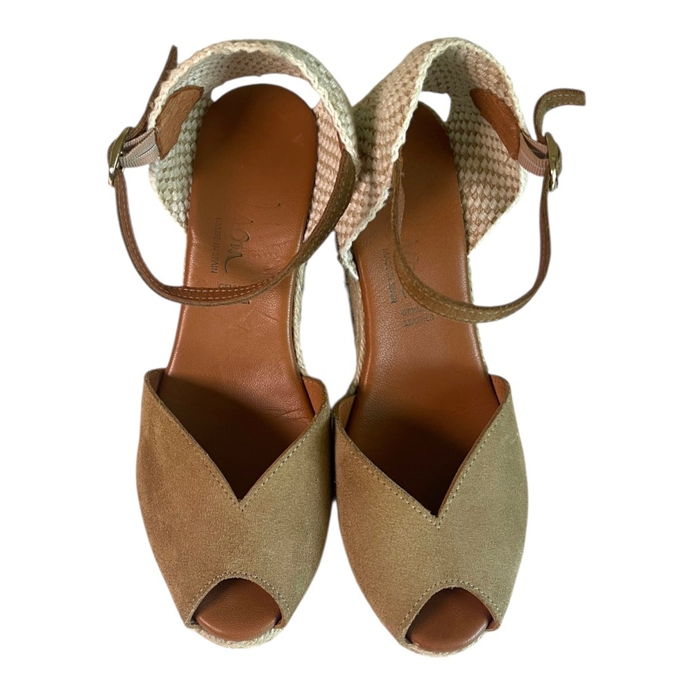 Dalson Tan Suede Peep Toe Wedge Espadrille Sandals Made In Spain Size 6.5 - Picture 5 of 12